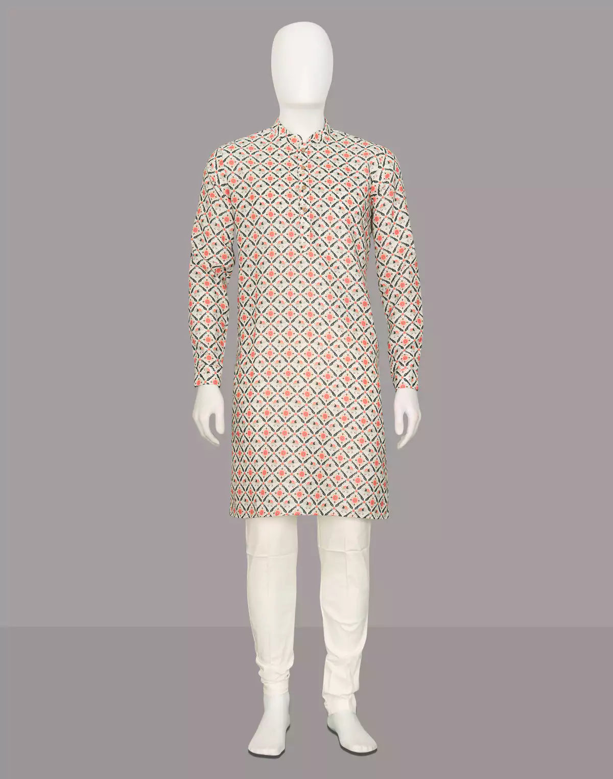Pink Floral Motifs with Animal Print Giza Cotton Kurta