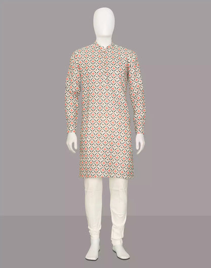 Pink Floral Motifs with Animal Print Giza Cotton Kurta