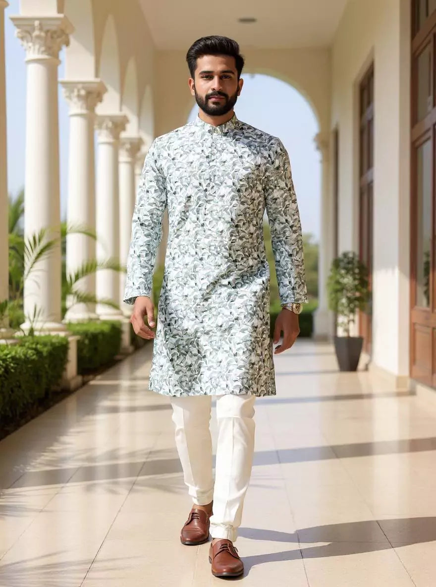 Glaxo Cotton Botanical Print Mehendi Colour Kurta