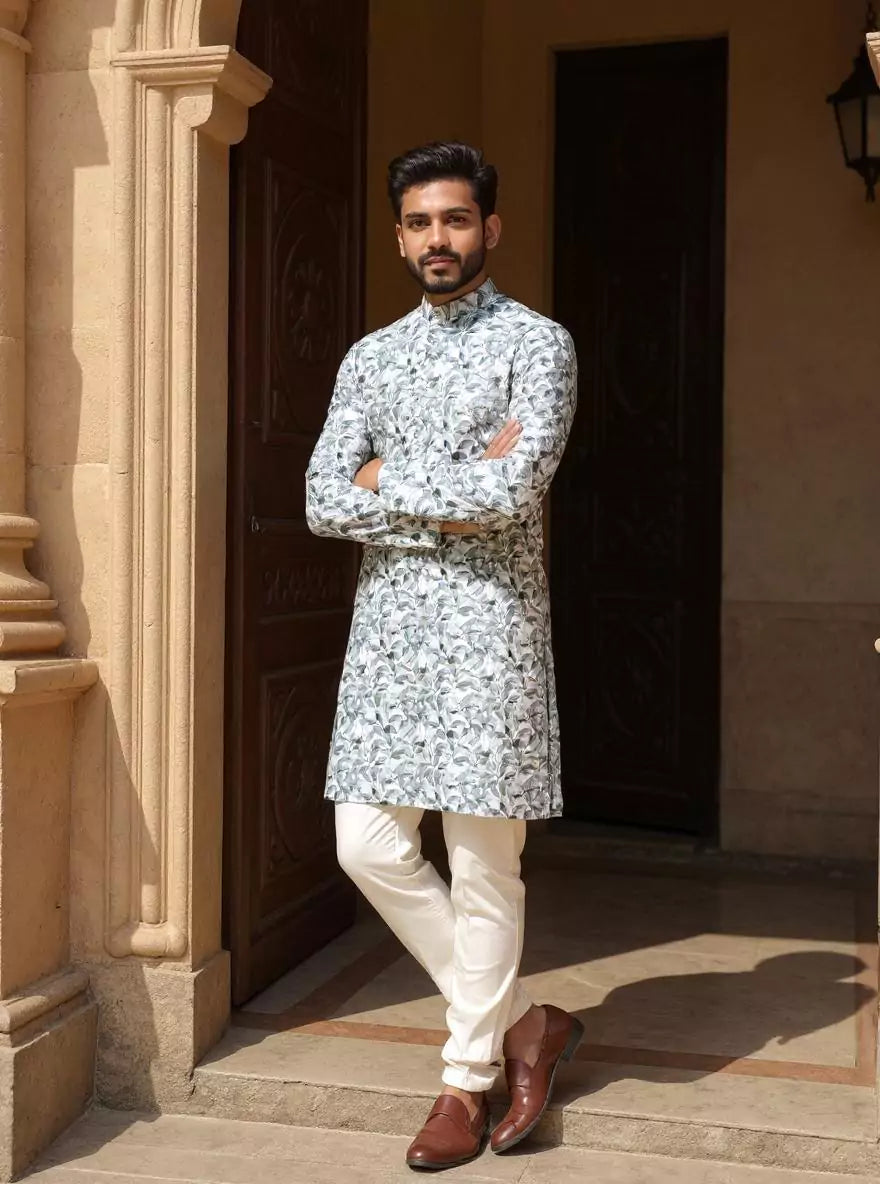 Glaxo Cotton Botanical Print Mehendi Colour Kurta
