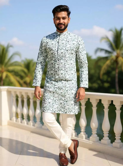 Glaxo Cotton Botanical Print Mehendi Colour Kurta