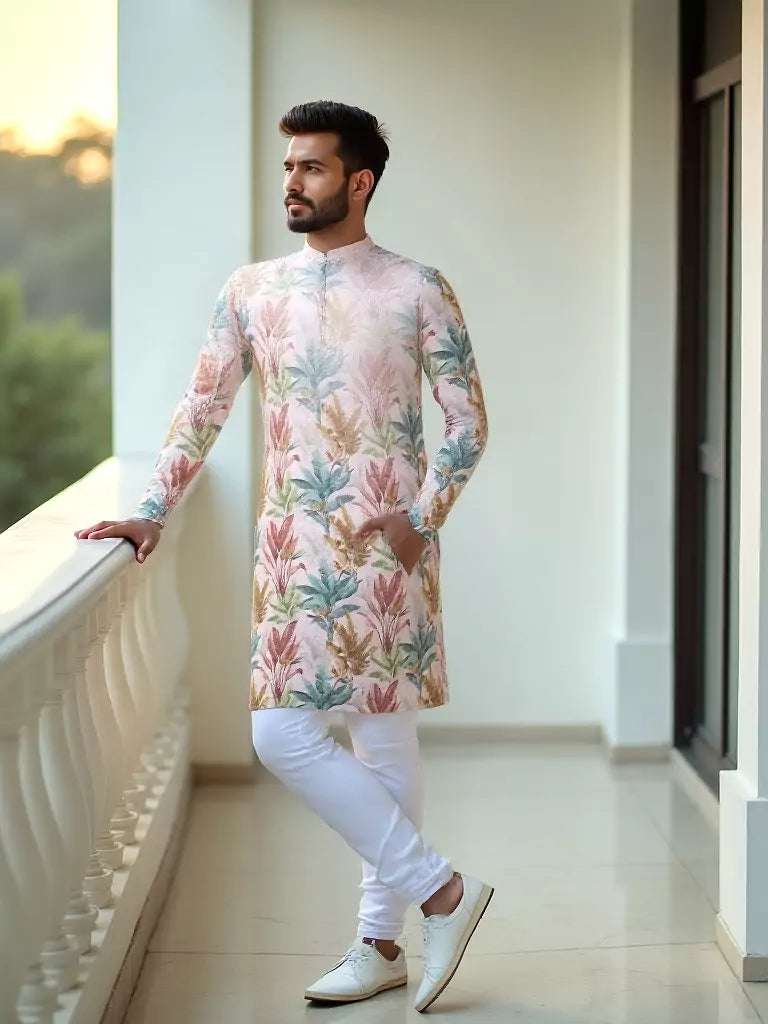 Stylish Pink Cotton Kurta in Floral Print