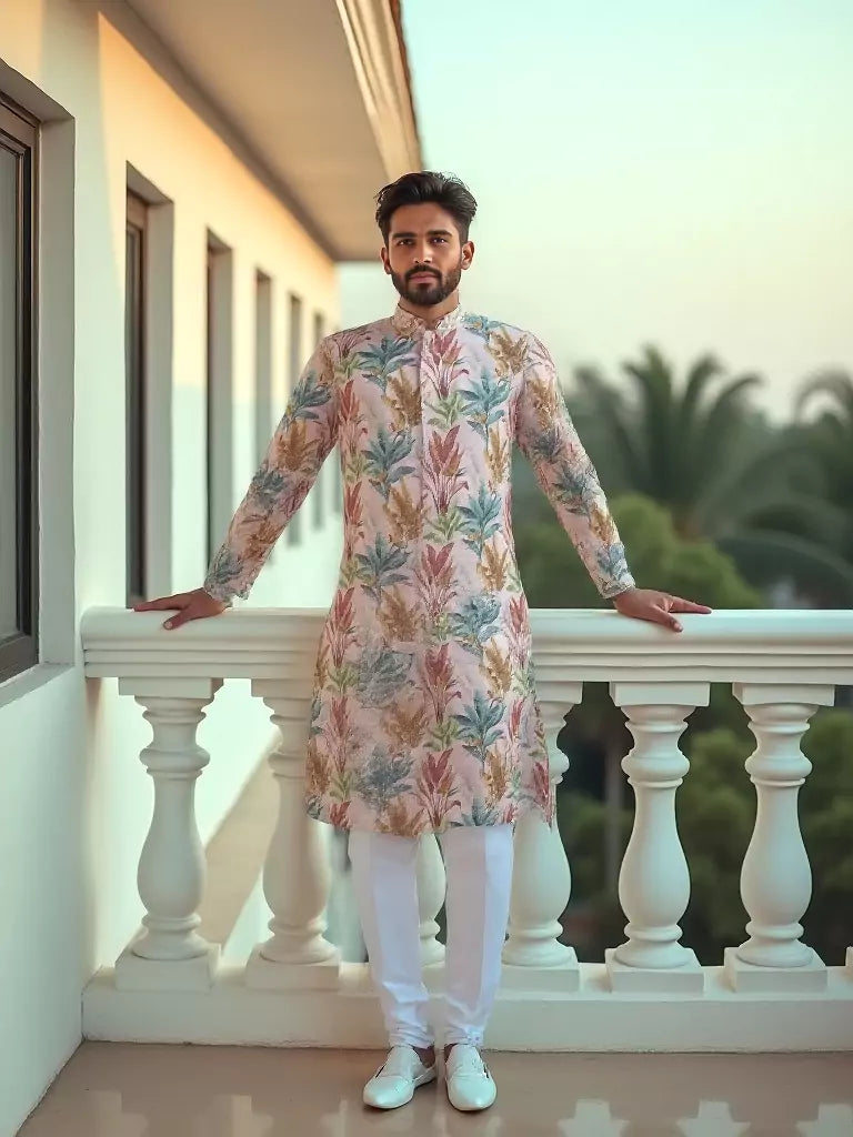 Stylish Pink Cotton Kurta in Floral Print