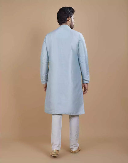 Soft Silk Self Design Pattern Sky Blue Kurta Set