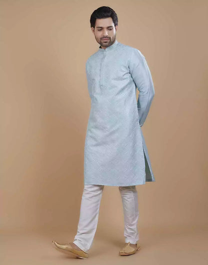 Soft Silk Self Design Pattern Sky Blue Kurta Set