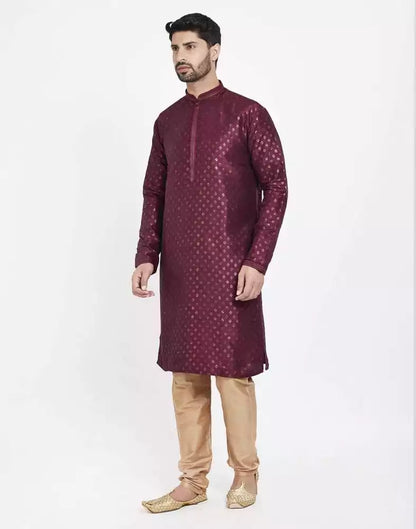 Maroon Art Silk Booties Design Kurta Pajama