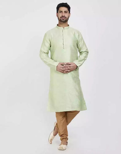 Pista Green Impressive Thread And Collar Work Kurta Pajama