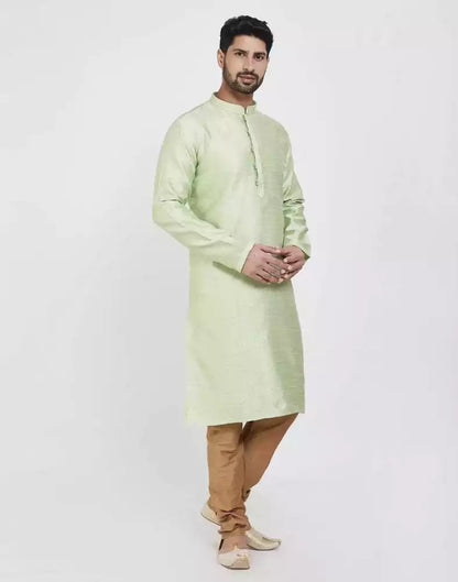 Pista Green Impressive Thread And Collar Work Kurta Pajama