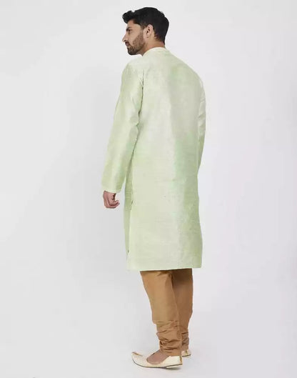 Pista Green Impressive Thread And Collar Work Kurta Pajama