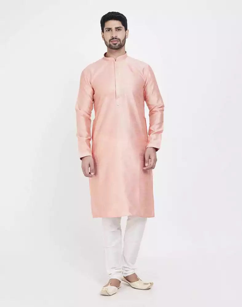 Peach Astonishing Self Brocade Kurta Pajama Set