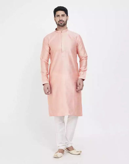 Peach Astonishing Self Brocade Kurta Pajama Set