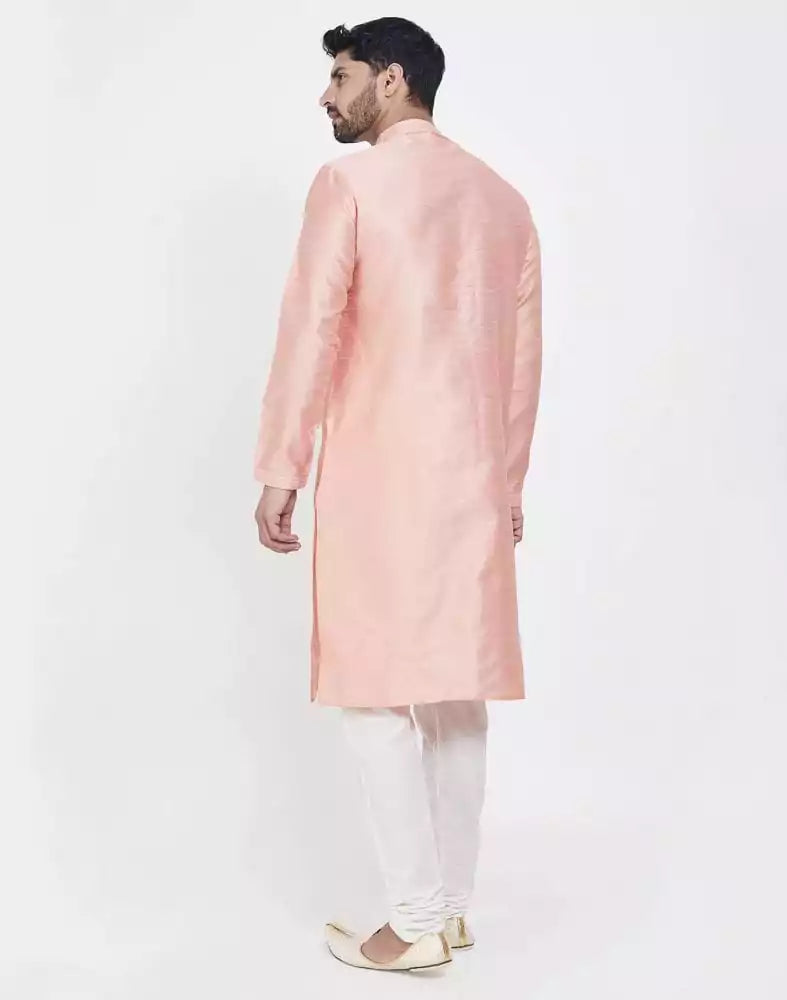 Peach Astonishing Self Brocade Kurta Pajama Set