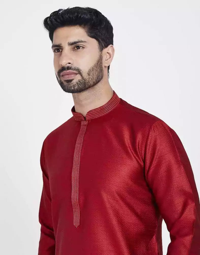 Red Astonishing Self Brocade Kurta Pajama Set