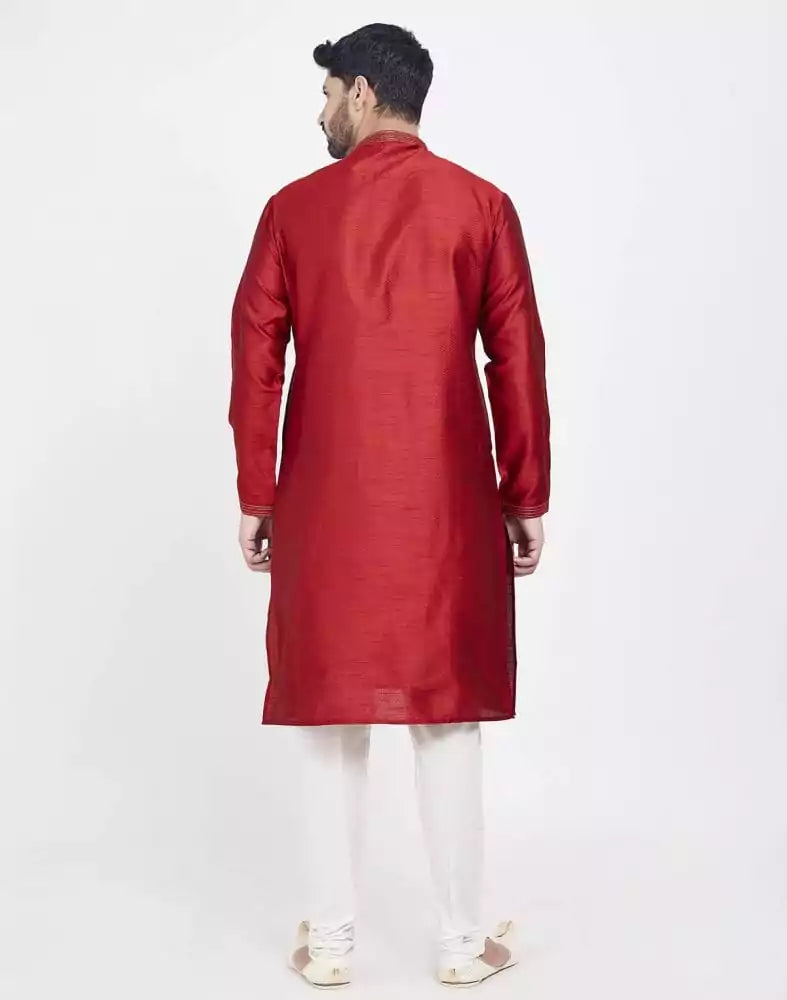 Red Astonishing Self Brocade Kurta Pajama Set