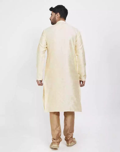 Cream Self Design With Collar Patti Work Style Kurta Pajama