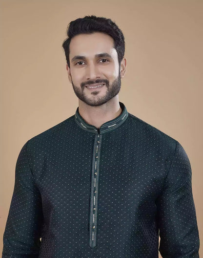 Stunning Green Coloured Jacquard Kurta Pyjama Set