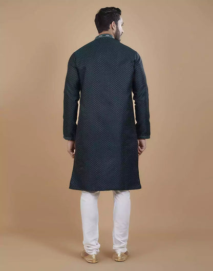 Stunning Green Coloured Jacquard Kurta Pyjama Set