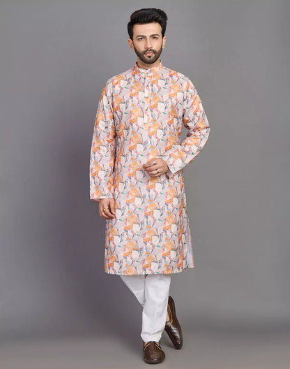Orange Coloured Graphic Print Stylish Cotton Kurta