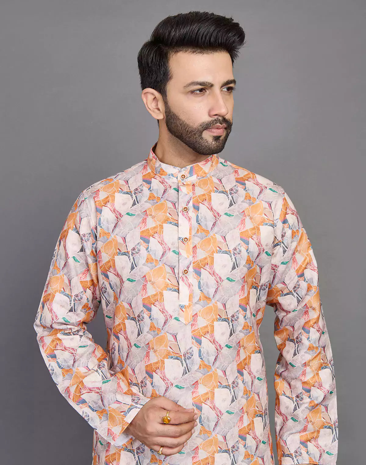 Orange Coloured Graphic Print Stylish Cotton Kurta