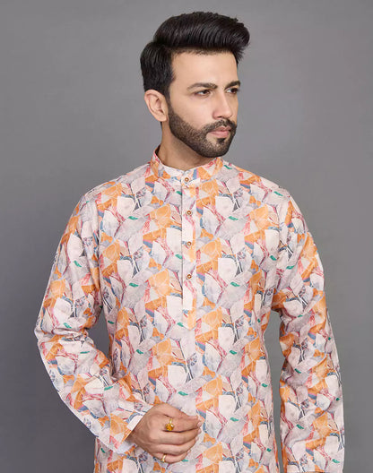 Orange Coloured Graphic Print Stylish Cotton Kurta