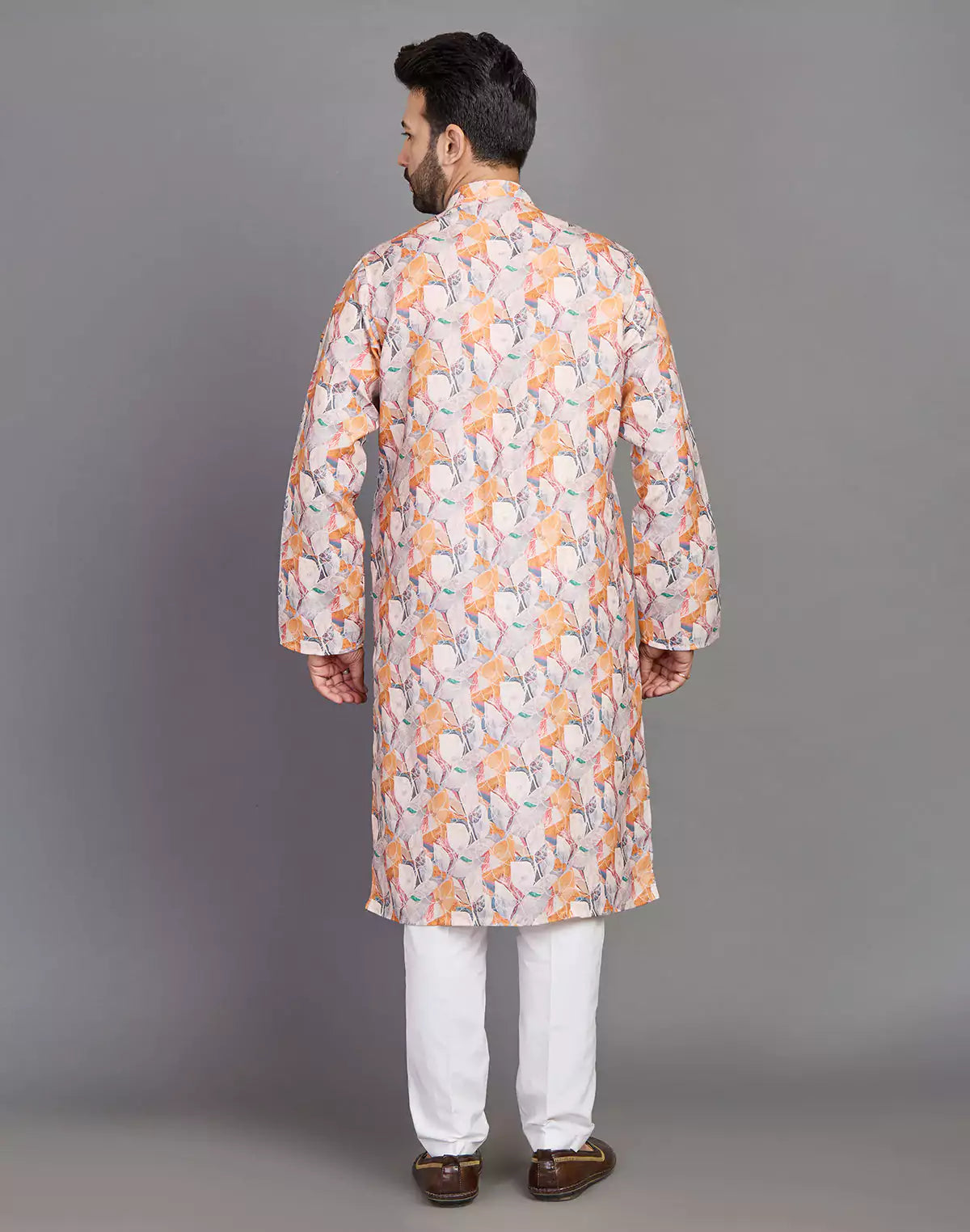 Orange Coloured Graphic Print Stylish Cotton Kurta