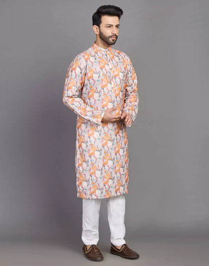 Orange Coloured Graphic Print Stylish Cotton Kurta