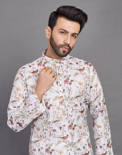 Cotton Leaf and Birds Printed Party Wear Style Kurta