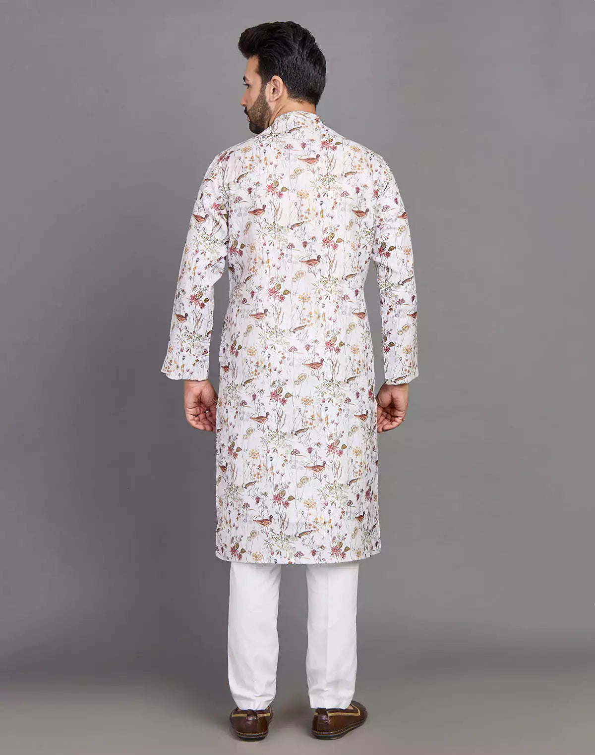 Cotton Leaf and Birds Printed Party Wear Style Kurta