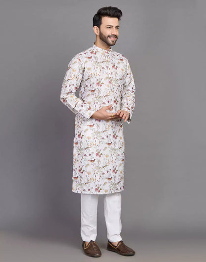 Cotton Leaf and Birds Printed Party Wear Style Kurta
