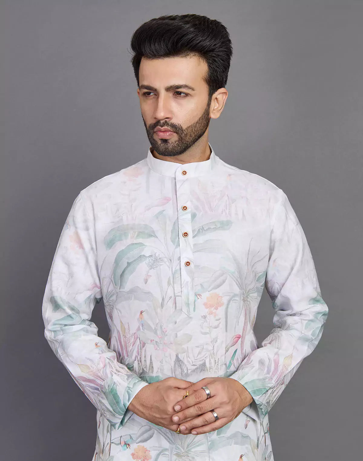 Light Pista All Over Floral Printed Cotton Kurta