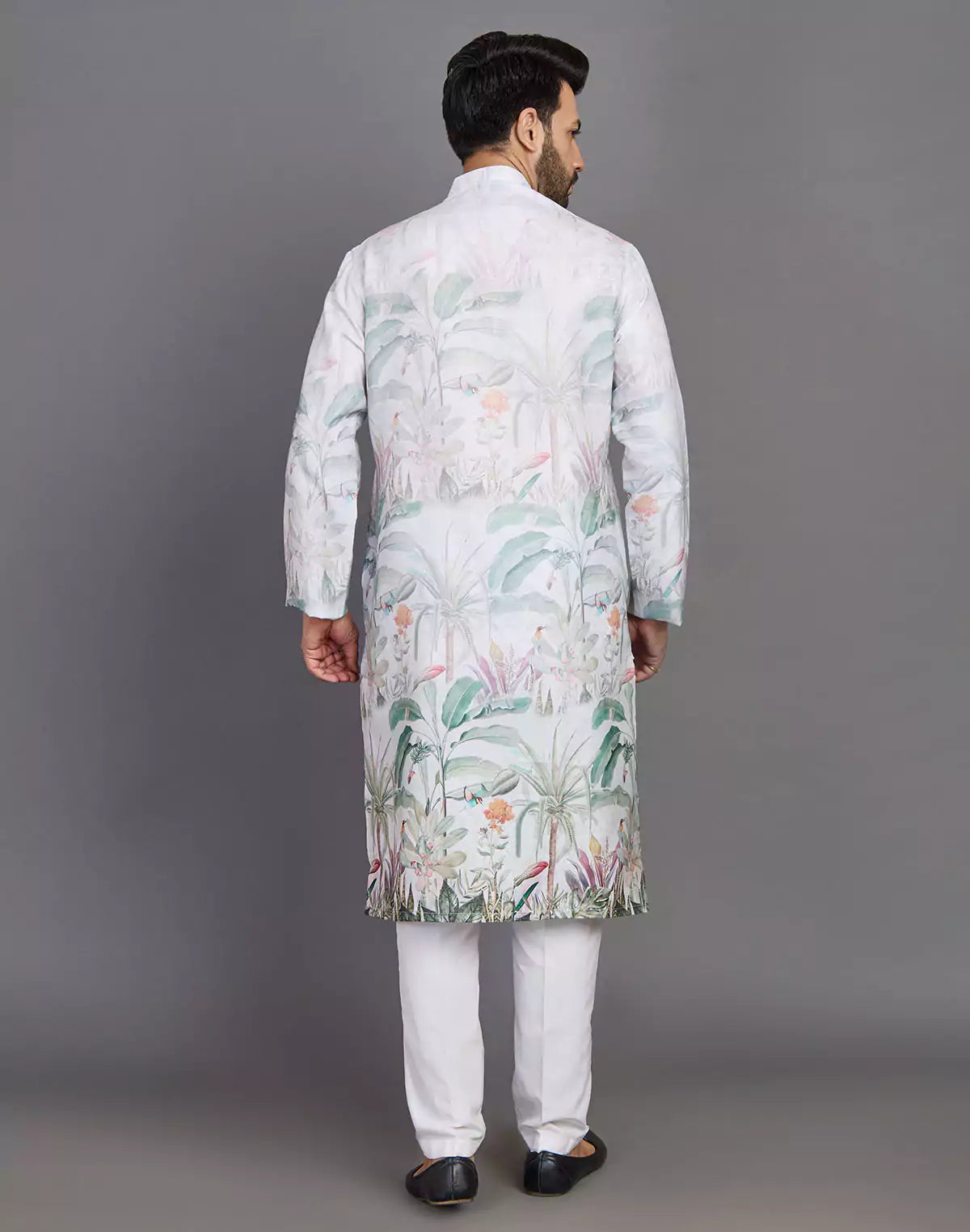 Light Pista All Over Floral Printed Cotton Kurta