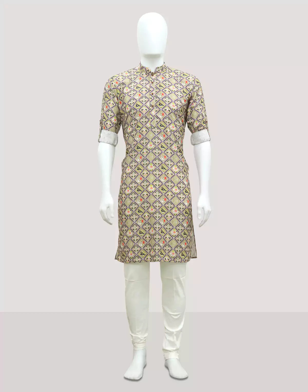 Fawn Ikat Print Regular Fit Giza Cotton Kurta