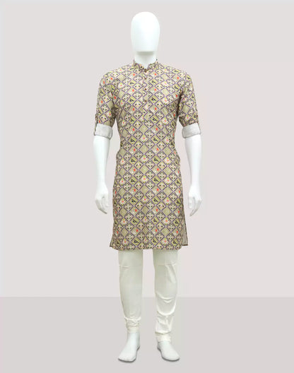 Fawn Ikat Print Regular Fit Giza Cotton Kurta