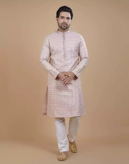 Light Pink Coloured Silk Fabric Kurta Pajama Set