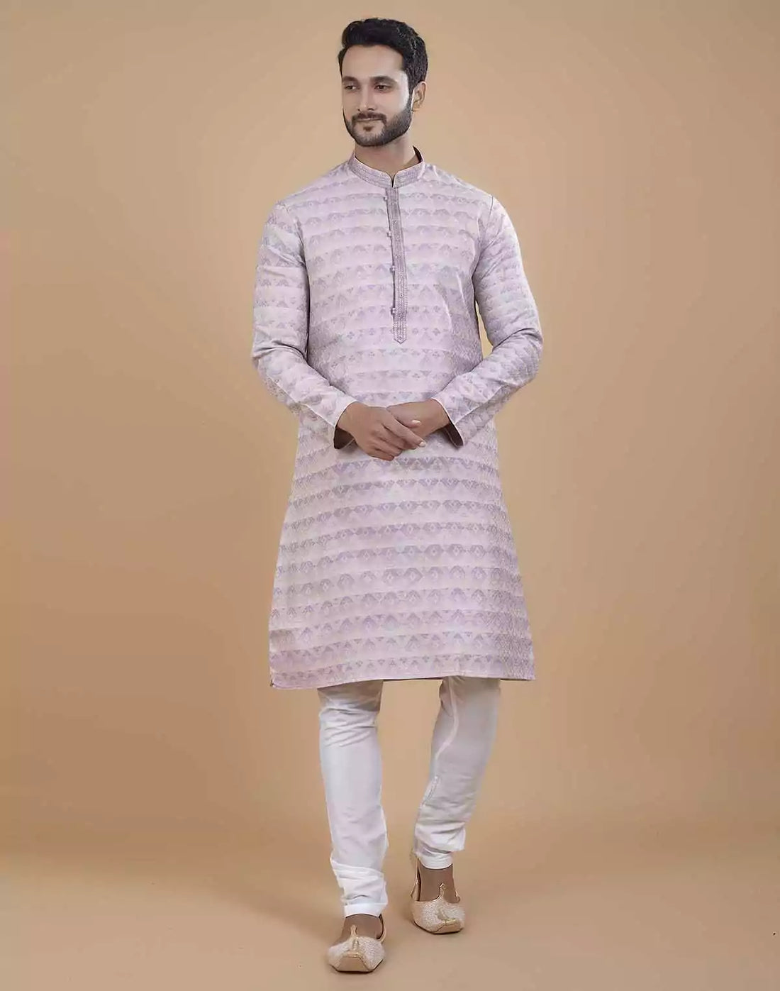 Purple Jacquard Kurta Pajama Set