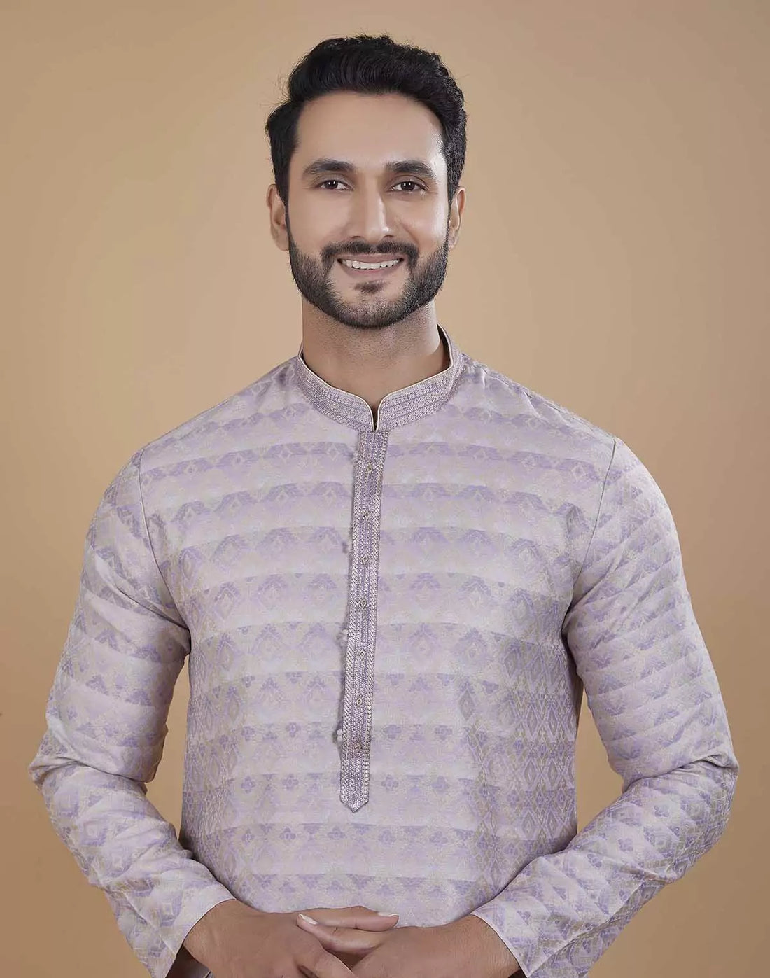 Purple Jacquard Kurta Pajama Set