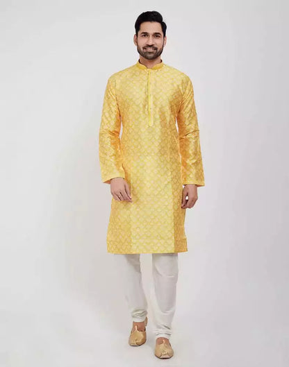 Yellow Jacquard Design Kurta Pajama Set