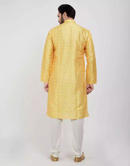 Yellow Jacquard Design Kurta Pajama Set
