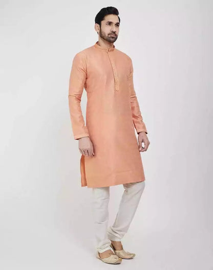 Orange Thread &amp; Sequence Work Kurta Pajama Set