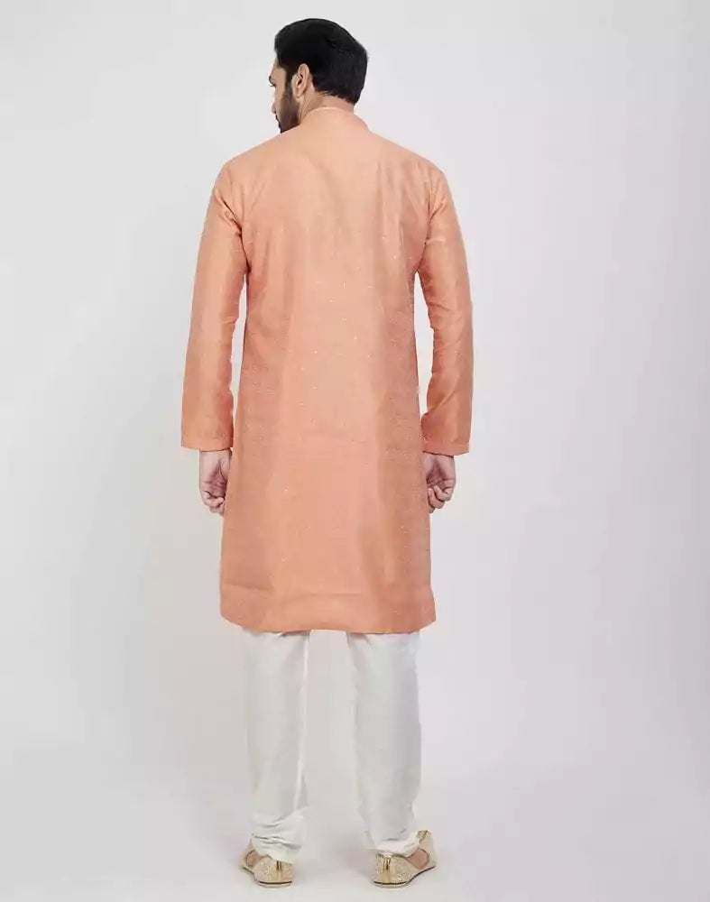 Orange Thread &amp; Sequence Work Kurta Pajama Set