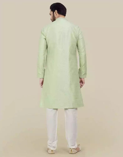 Pista Green Thread &amp; Sequence Work Kurta Pajama Set