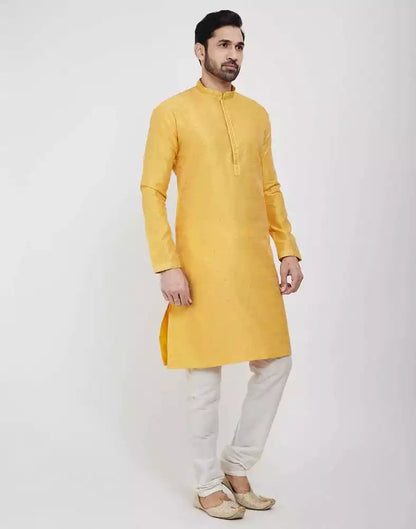 Yellow Thread &amp; Sequence Work Kurta Pajama Set