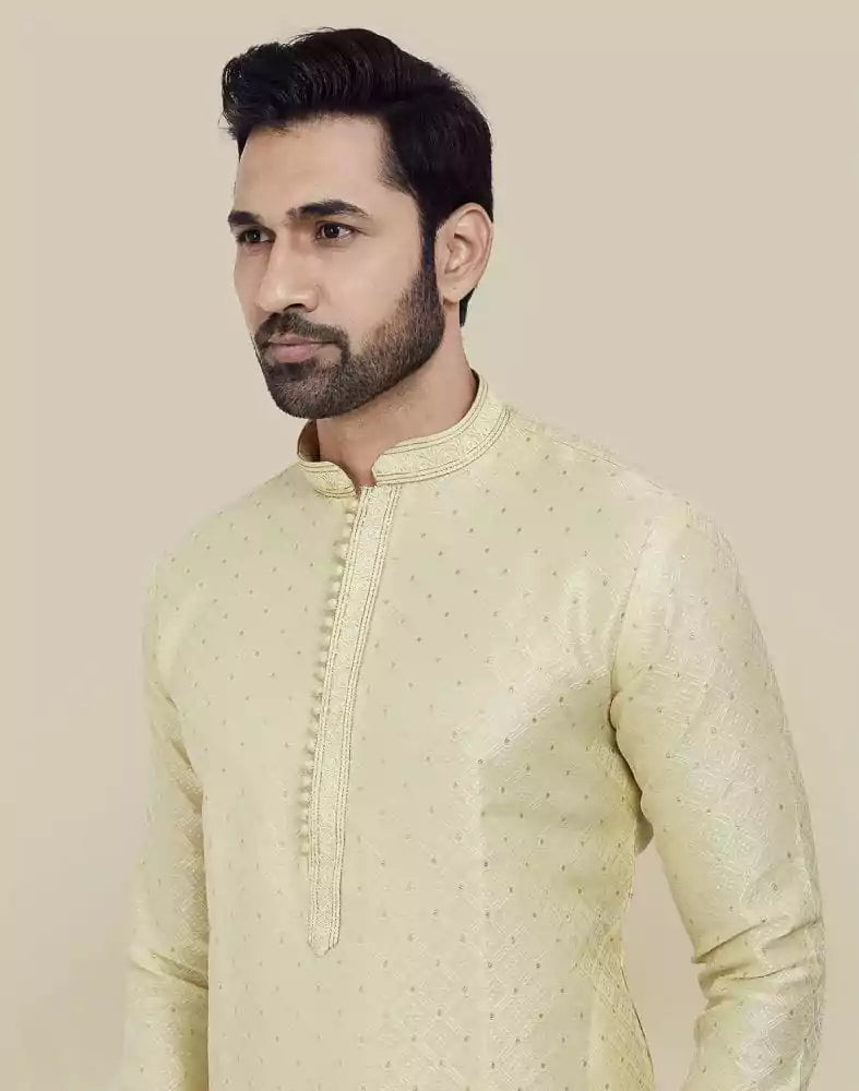 Lemon Self Brocade Jacquard Kurta Pajama Set