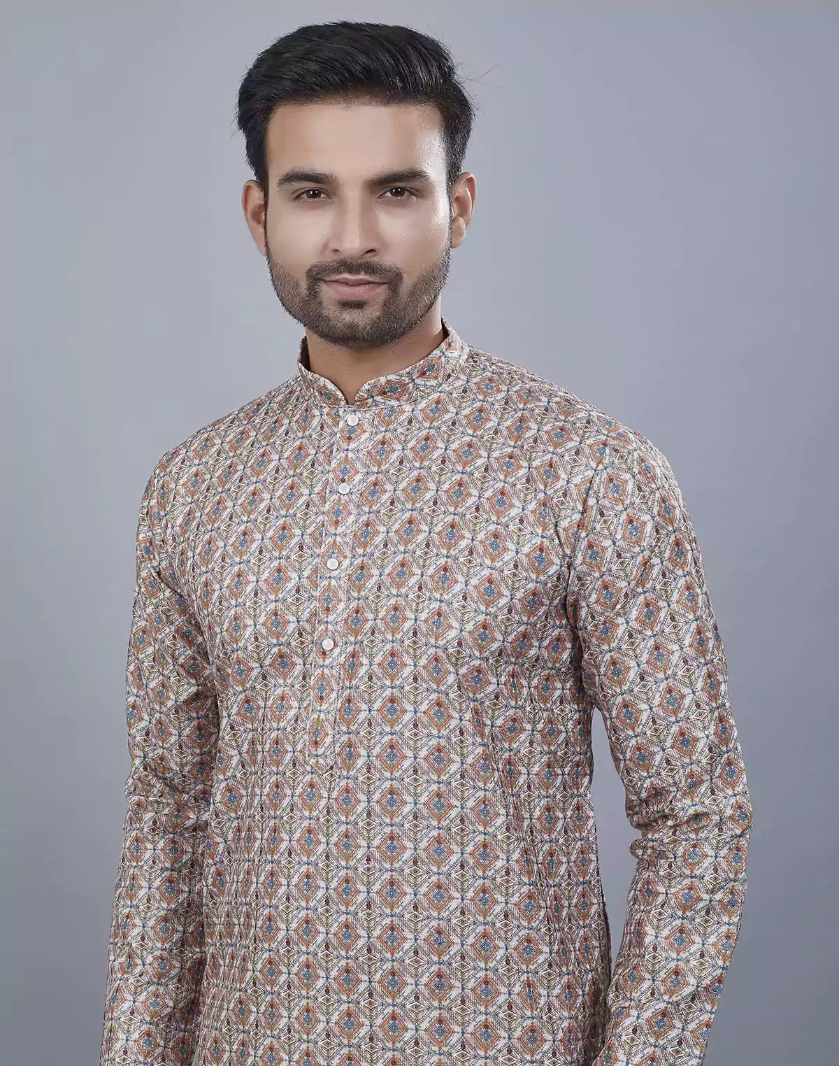 Brocade All Over Multi Color Stylish Printed Kurta Set