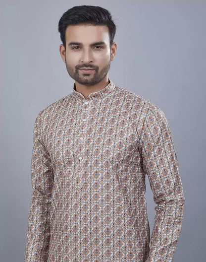 Brocade All Over Multi Color Stylish Printed Kurta Set
