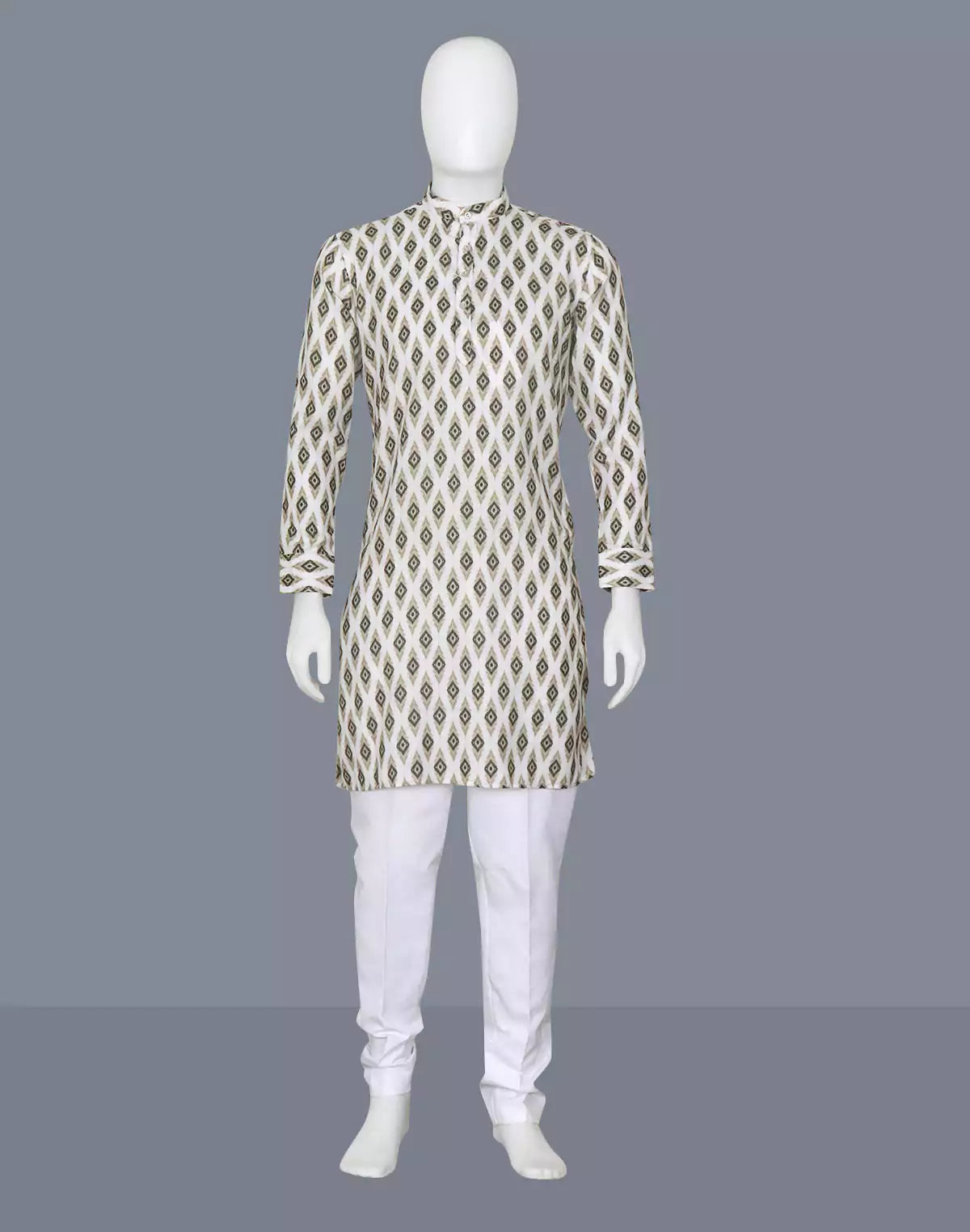 Fawn Coloured Ikat Print Cotton Kurta