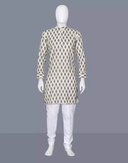Fawn Coloured Ikat Print Cotton Kurta