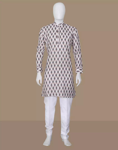 Pink Ikat Print Cotton Kurta for Men