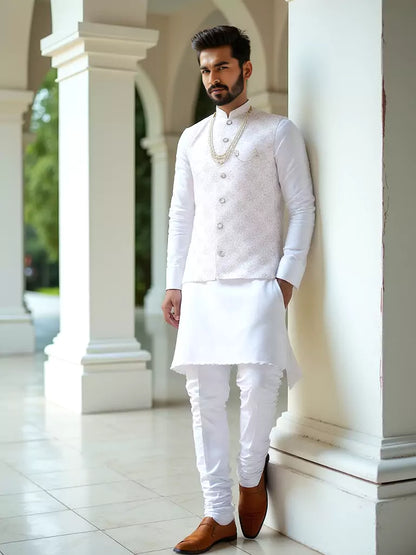 Milky Silk Floral Pattern Heavy Sequence Work Cream Kurta Set