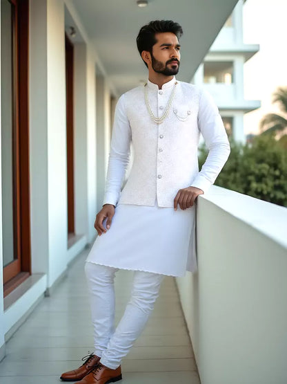 Milky Silk Floral Pattern Heavy Sequence Work Cream Kurta Set